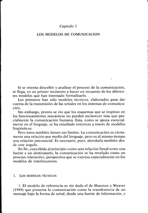 MARC Los modelos de comunicación SOLO capitulo 1 - Capítulo 1 LOS MODELOS  DE COMUNICACIÓN Si se - Studocu