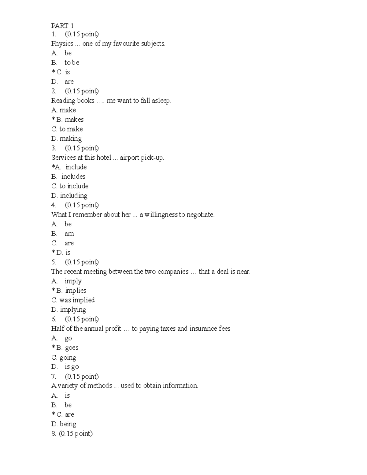 Final EXAM ENG166 KEY - ABBBBBB - PART 1 1. (0 Point) Physics ... One ...