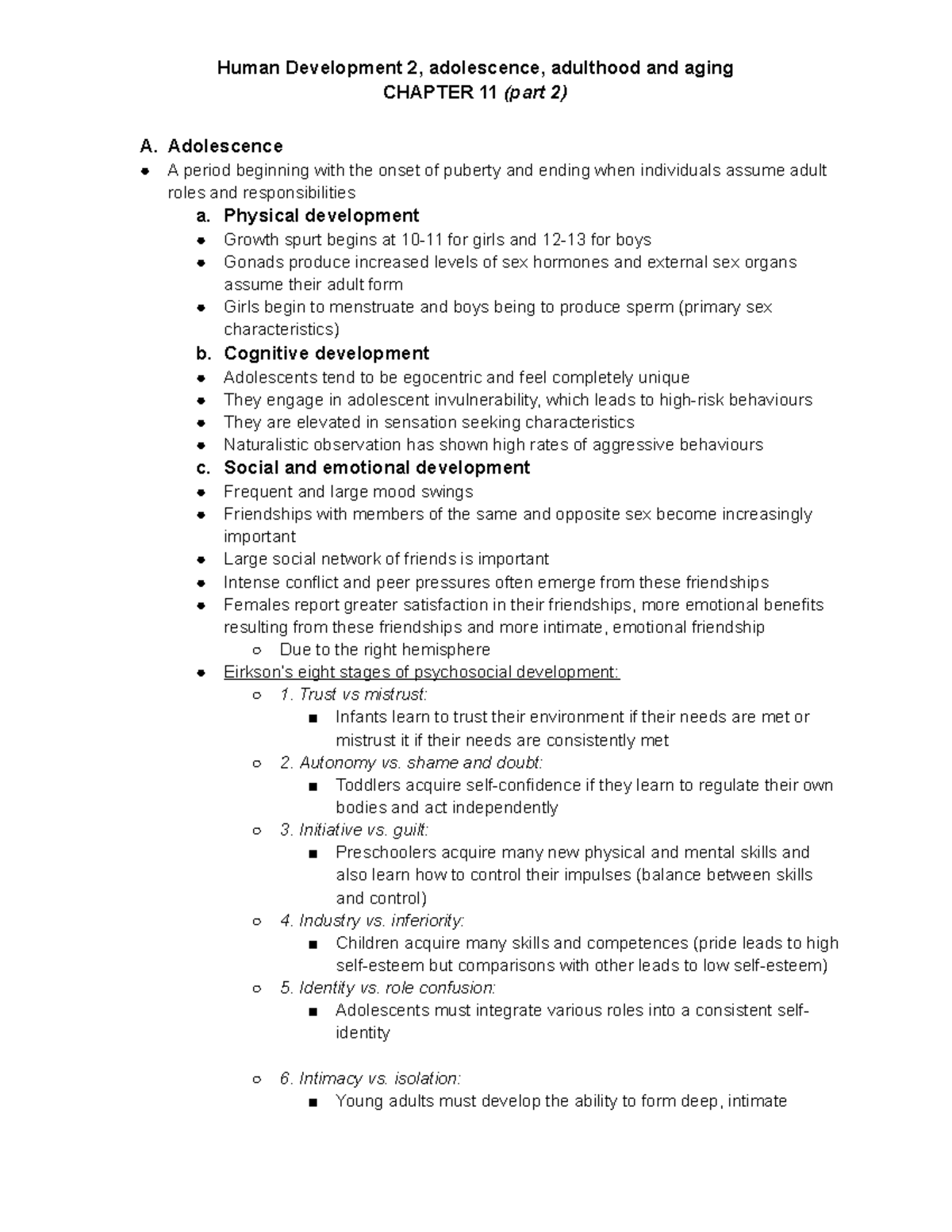 Chp.11 -human development 2 - Human Development 2, adolescence ...