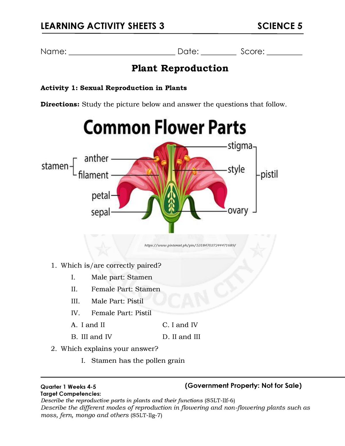 Science 5 Q2 LAS 3 - sefdsfds - LEARNING ACTIVITY SHEETS 3 SCIENCE 5 ...