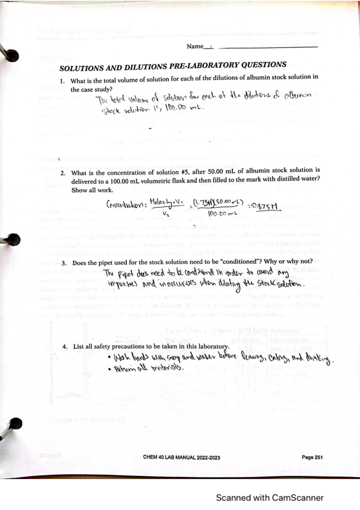 Solutions and Dilutions PreLab CHEM 40 Studocu