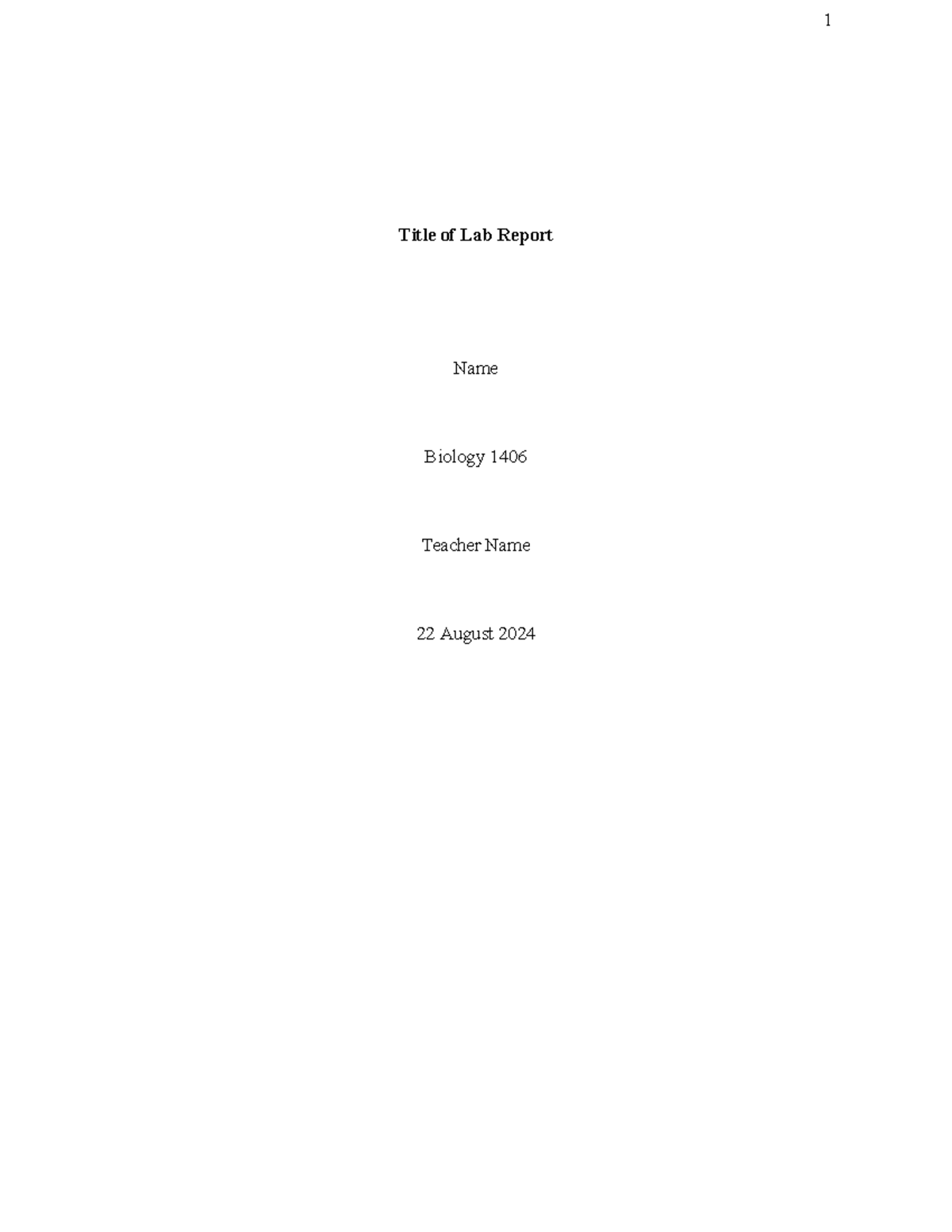 Biology Lab Paper - Lap report example - Title of Lab Report Name ...