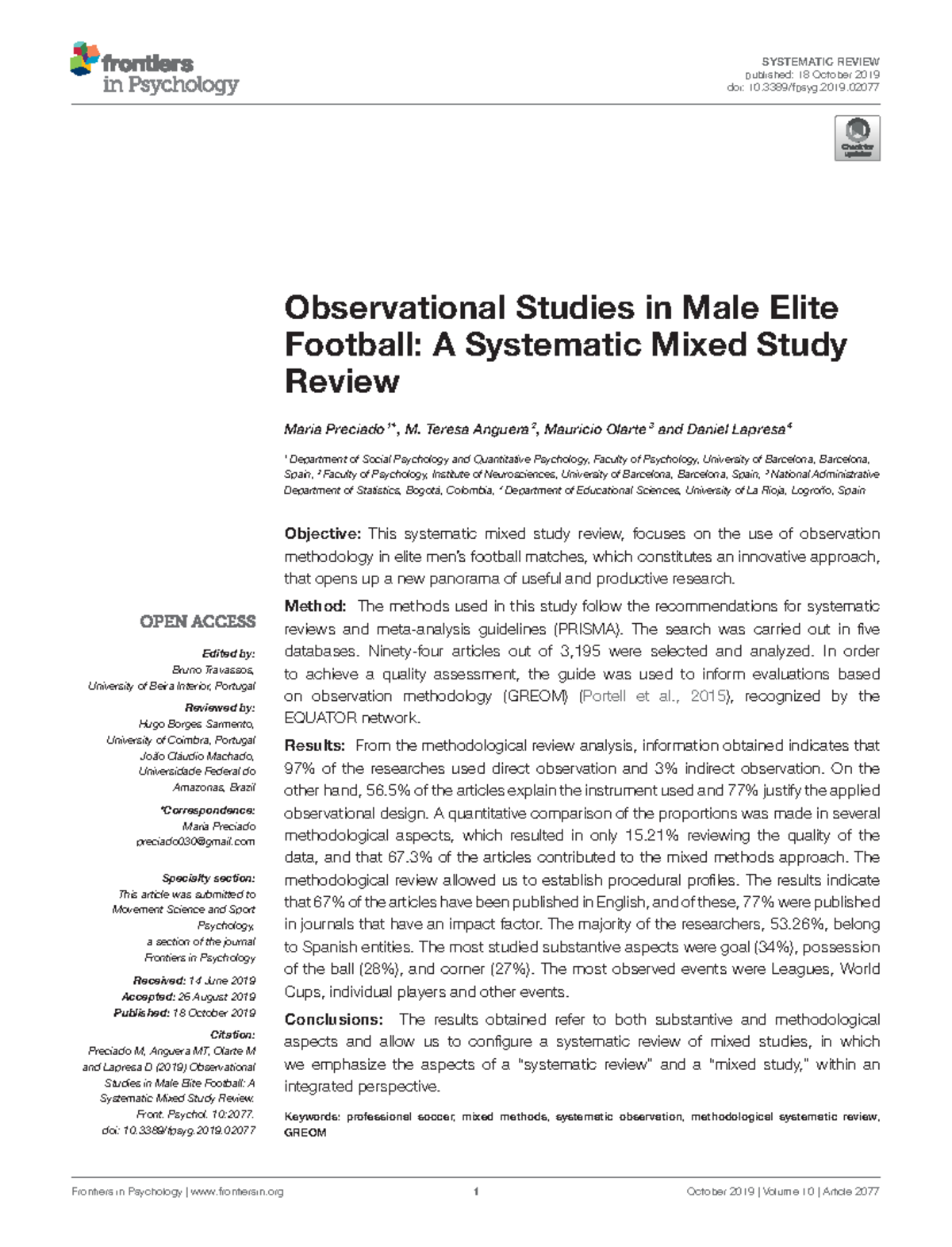 Observational Studies In Male Elite Football ASystematic 626d ...