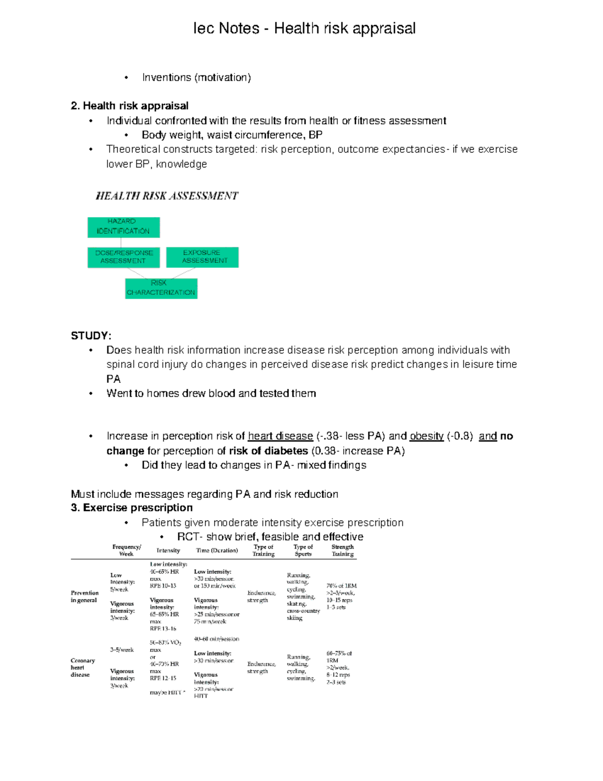 Lec Notes - Health risk appraisal - Inventions (motivation) Health risk ...