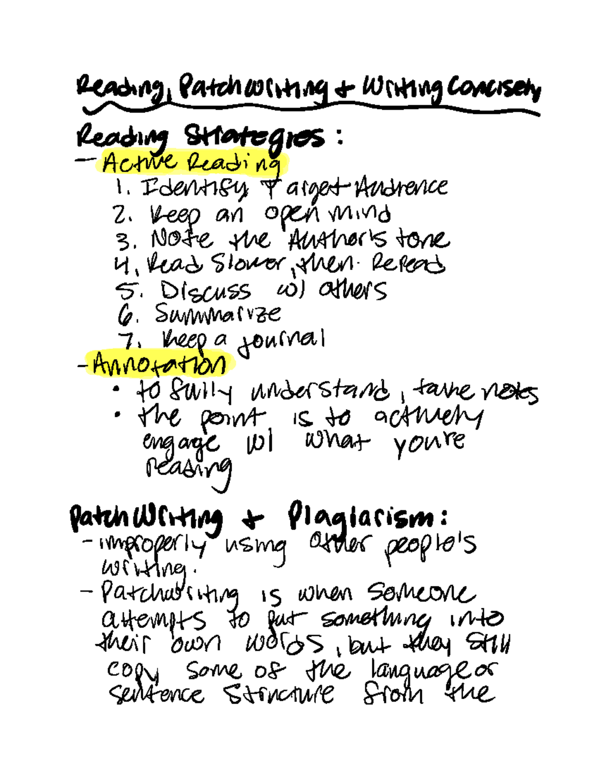 2.3 Reading Reading Patch writing Writing concisely Reading