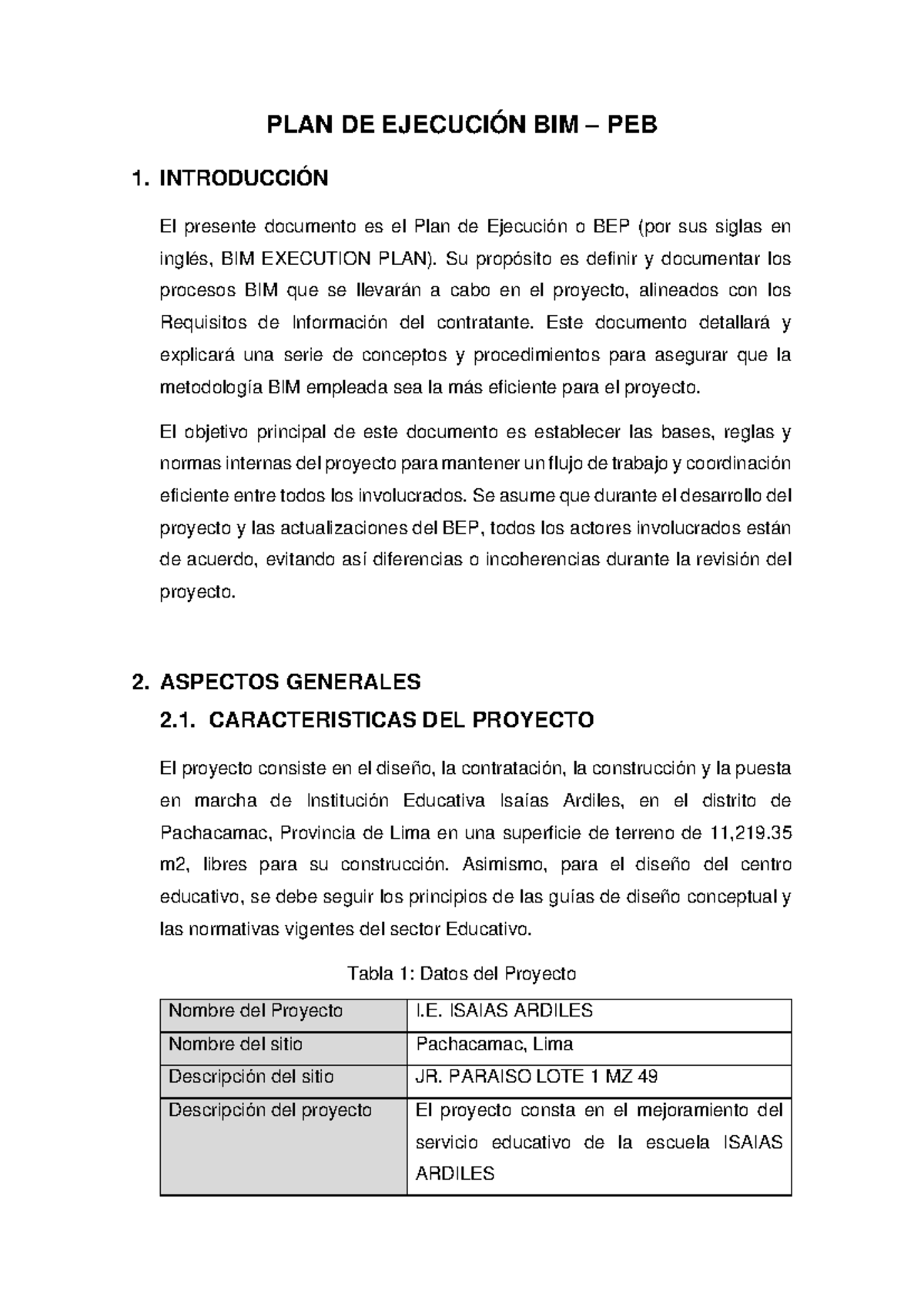 Lescano Campos Franco PRE PEB - PLAN DE EJECUCIÓN BIM – PEB 1 ...