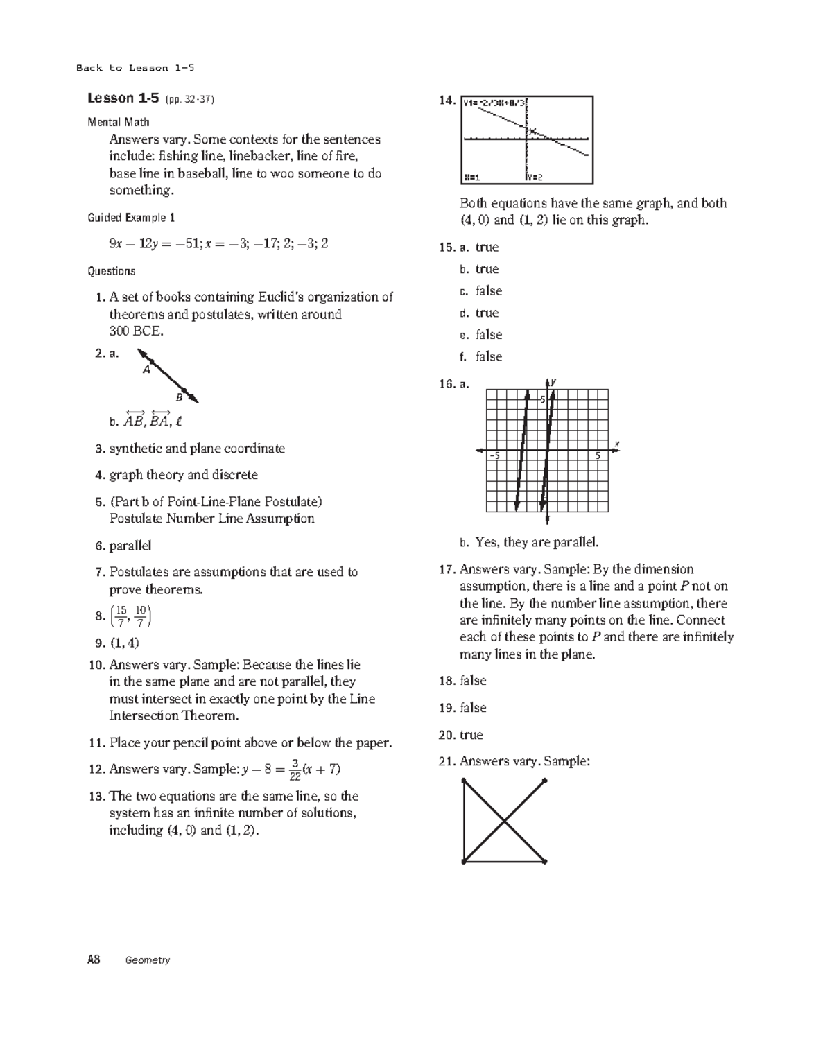 Smp09geo ans ch01 l01-5 - A8 Geometry Lesson 1-5 (pp. 32-37) Mental ...