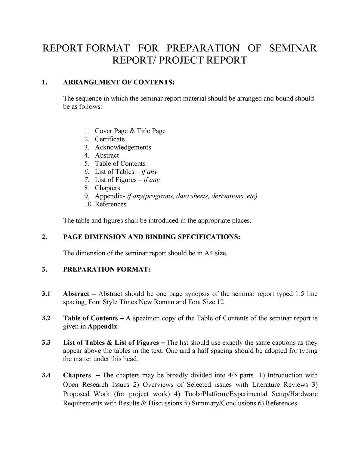 Seminar Report Format REPORT FORMAT FOR PREPARATION OF SEMINAR REPORT 