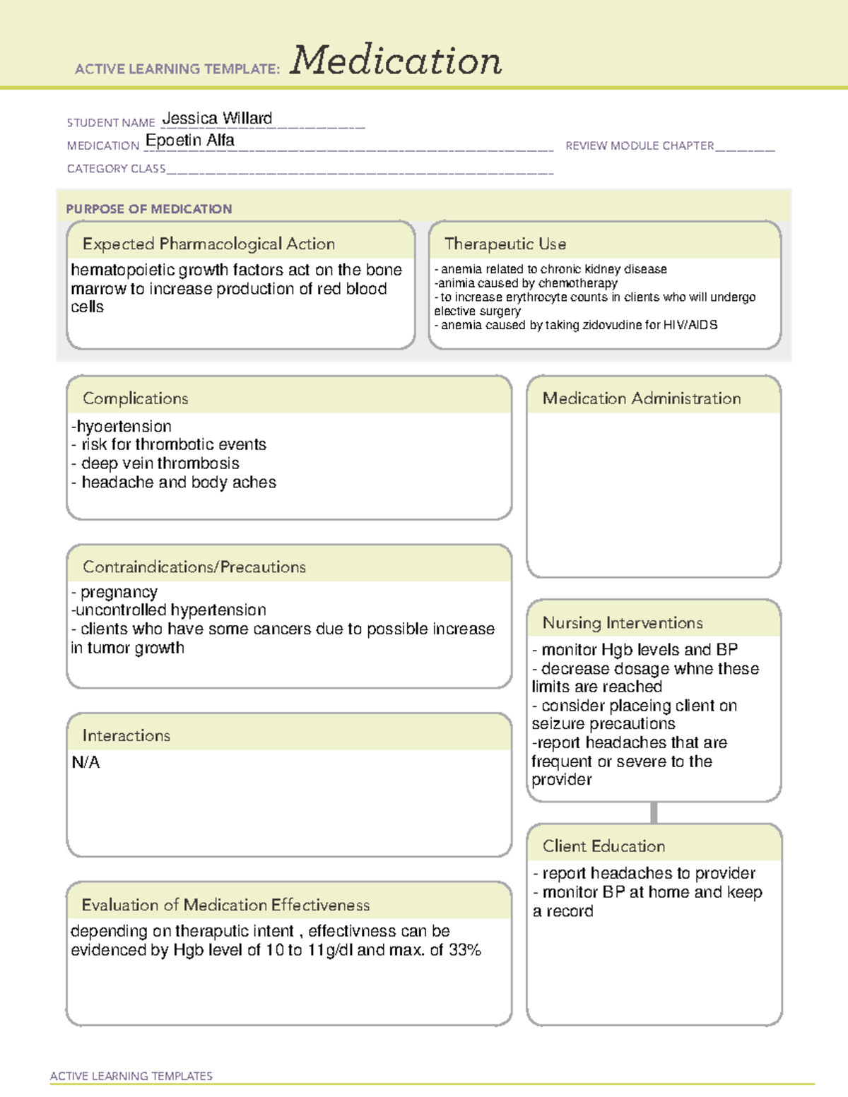 Epoetin Alfa Medication Template