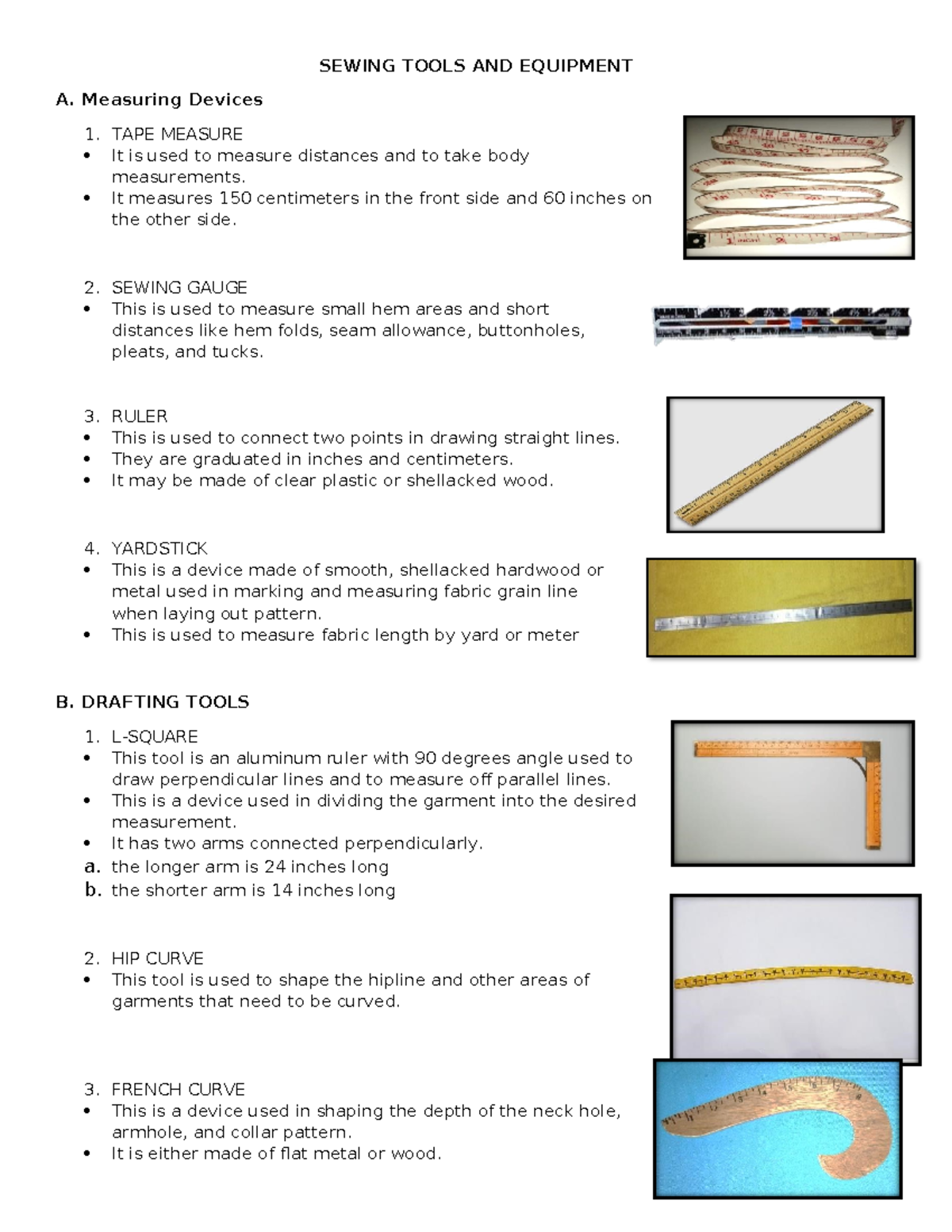 G8 TLE Sewing Tools AND Equipment SEWING TOOLS AND EQUIPMENT A