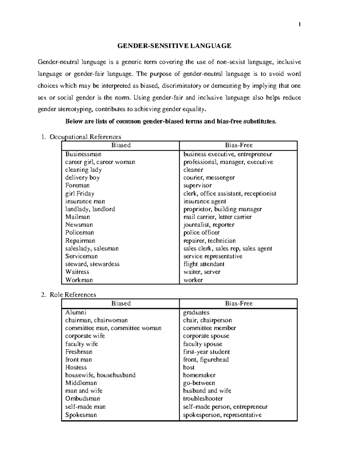 Gender-Sensitive Language-1 - 1 GENDER-SENSITIVE LANGUAGE Gender ...