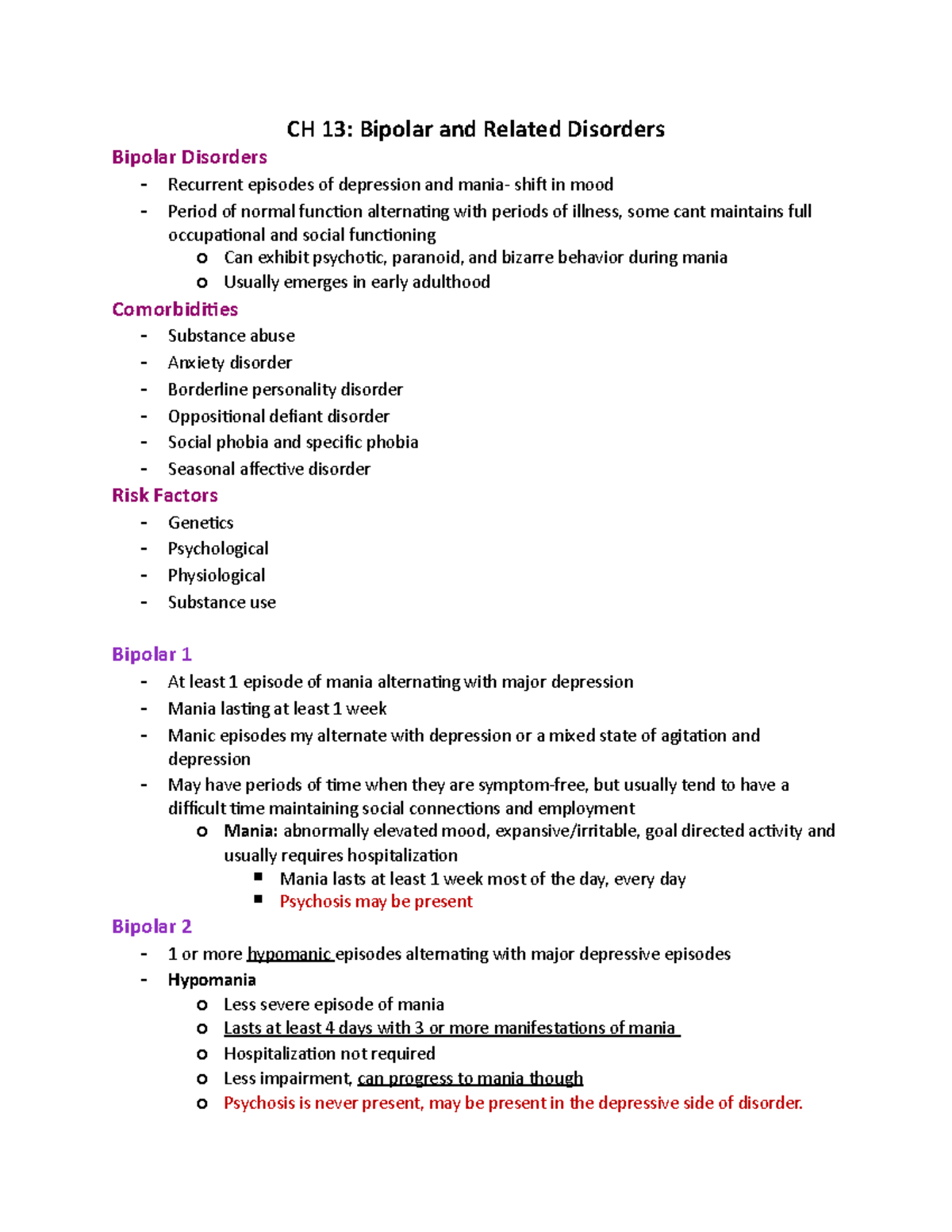 CH 13 bipolar and meds - notes - CH 13: Bipolar and Related Disorders ...