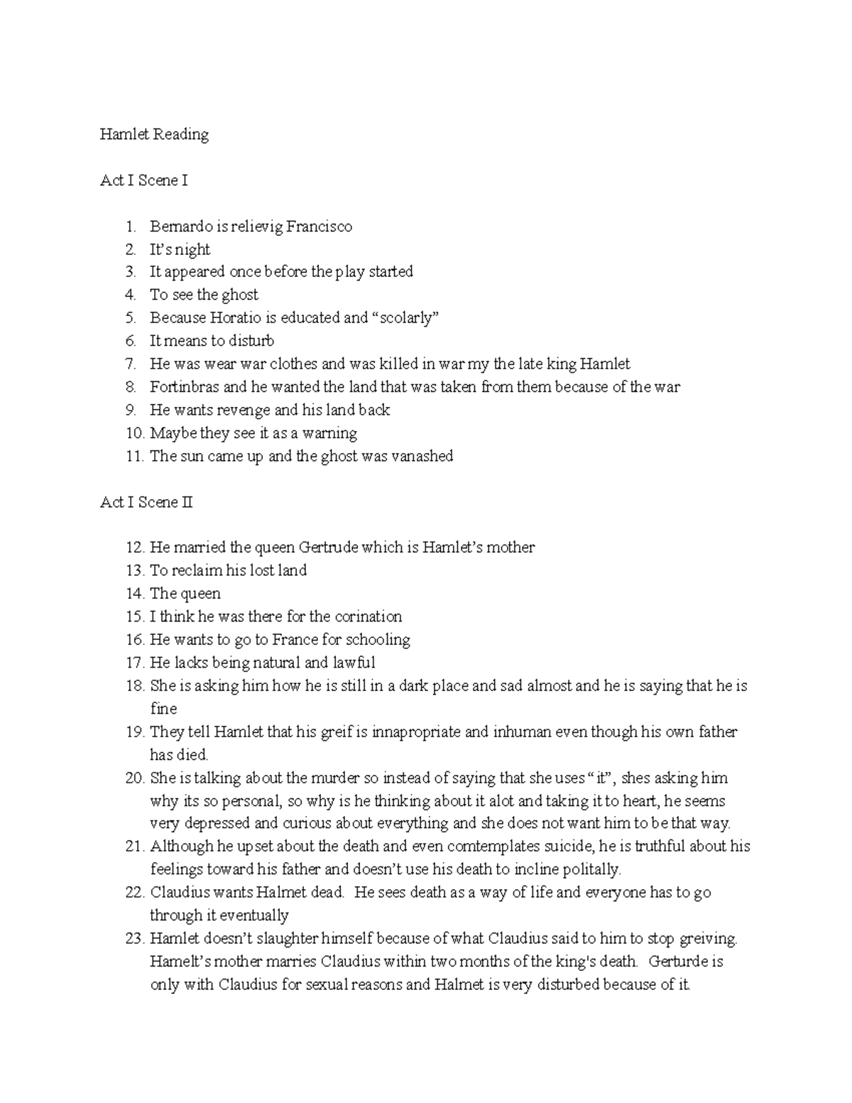 Hamlet reading Hamlet Reading Act I Scene I Bernardo is relievig