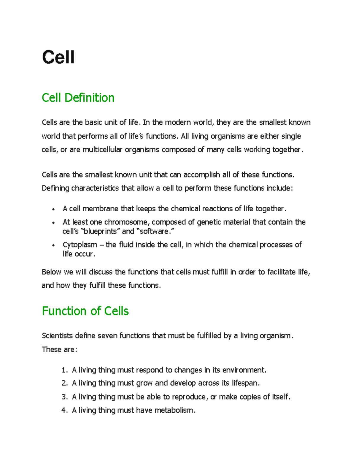 Cell - Cell - Cell Cell Definition Cells are the basic unit of life. In ...