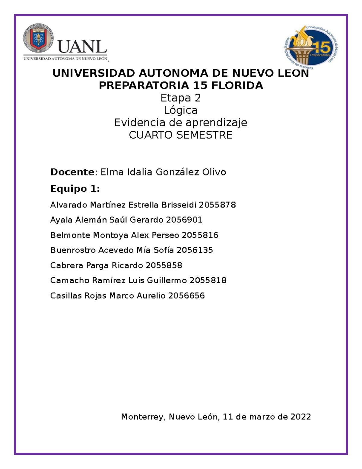 SGAA EV2 Logica - AAAAAAAAAAAAA - UNIVERSIDAD AUTONOMA DE NUEVO LEON ...