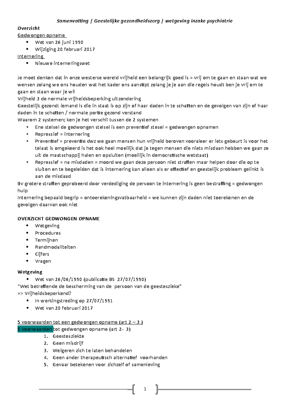 Samenvatting Psychiatrie In De Wetgeving Geestelijke Gezondheidszorg Samenvatting