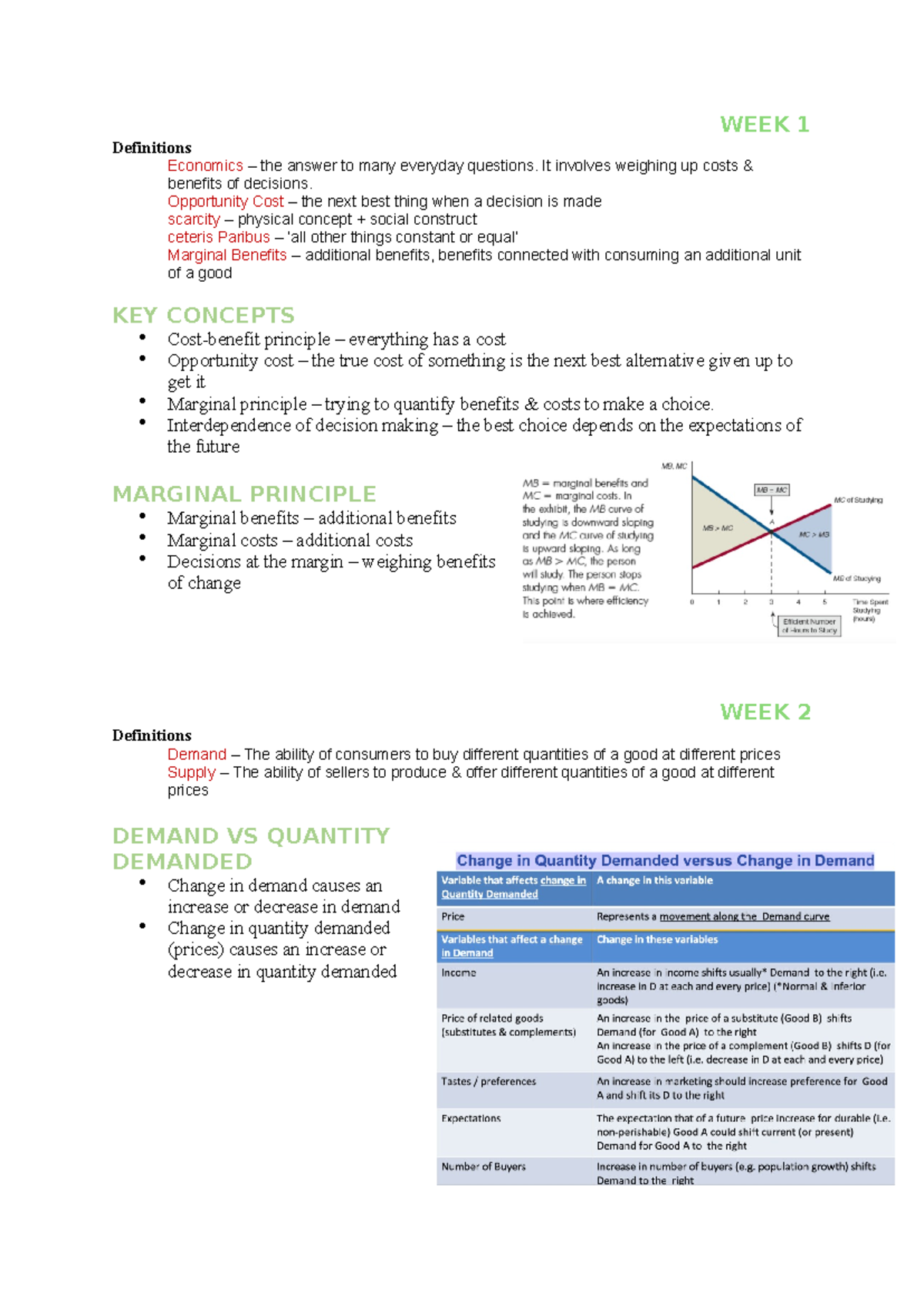 Econ Notes - WEEK 1 Definitions Economics – the answer to many everyday ...