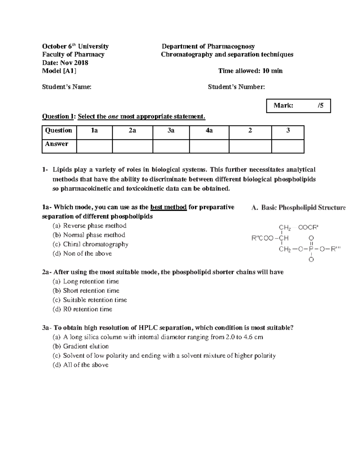 Chromatography and separation techniques Q October 6th University