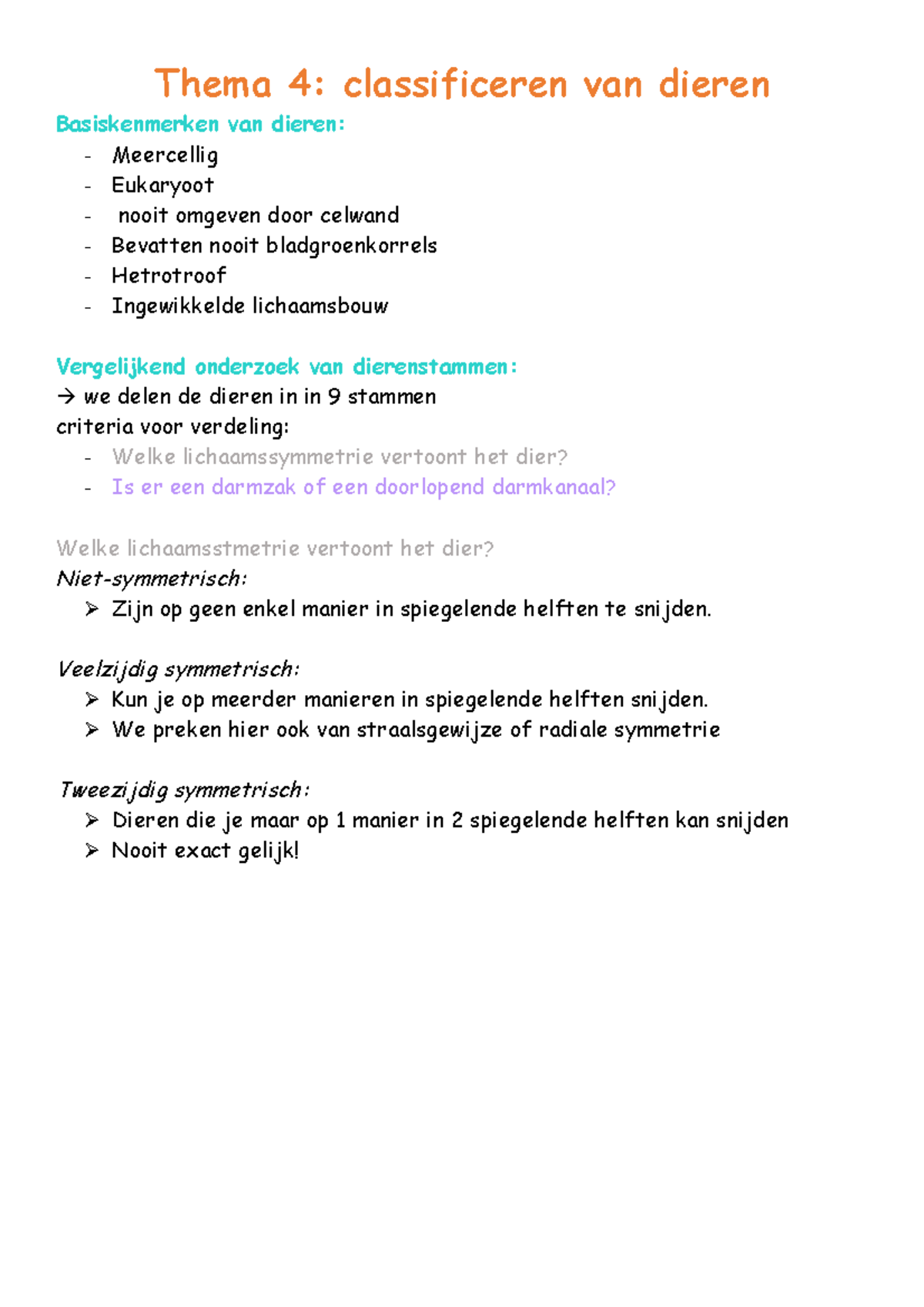 Thema 4 - Samenvatting - Thema 4: Classificeren Van Dieren ...