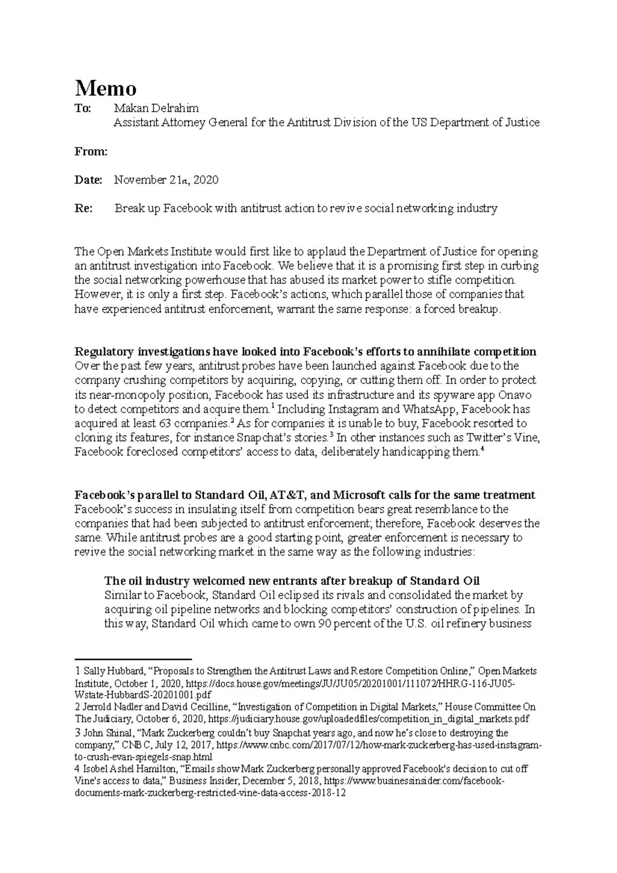 SM275 Deductive Memo - Memo To: Makan Delrahim Assistant Attorney ...