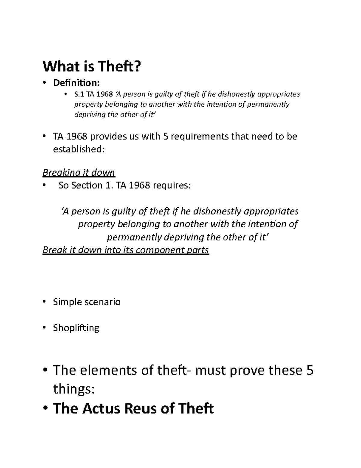 Theft - What is Theft? • Definition: • S TA 1968 ‘A person is guilty of ...