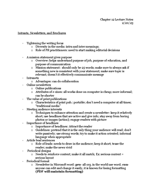Chapter 2 Lecture Notes - Chapter 2 Lecture Notes 1/25/ Persuasion and ...