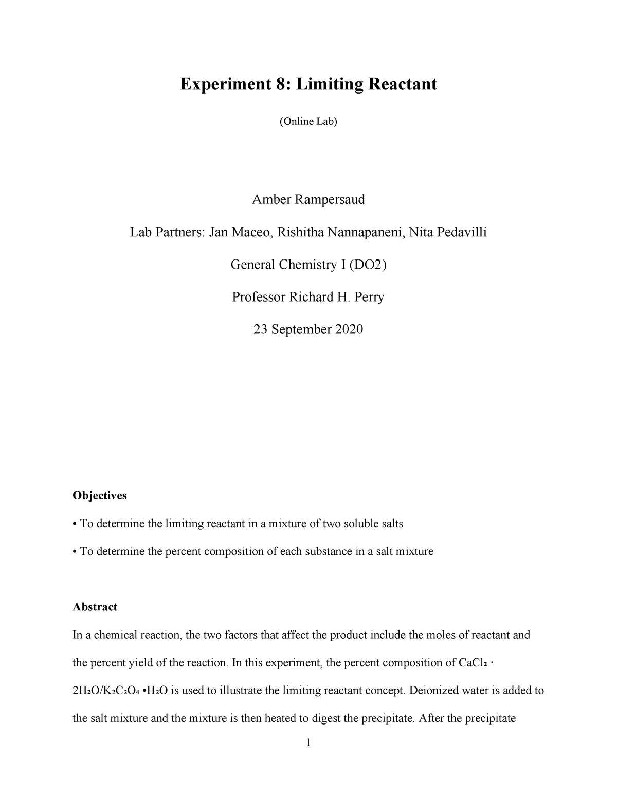 conclusion in limiting reactant experiment