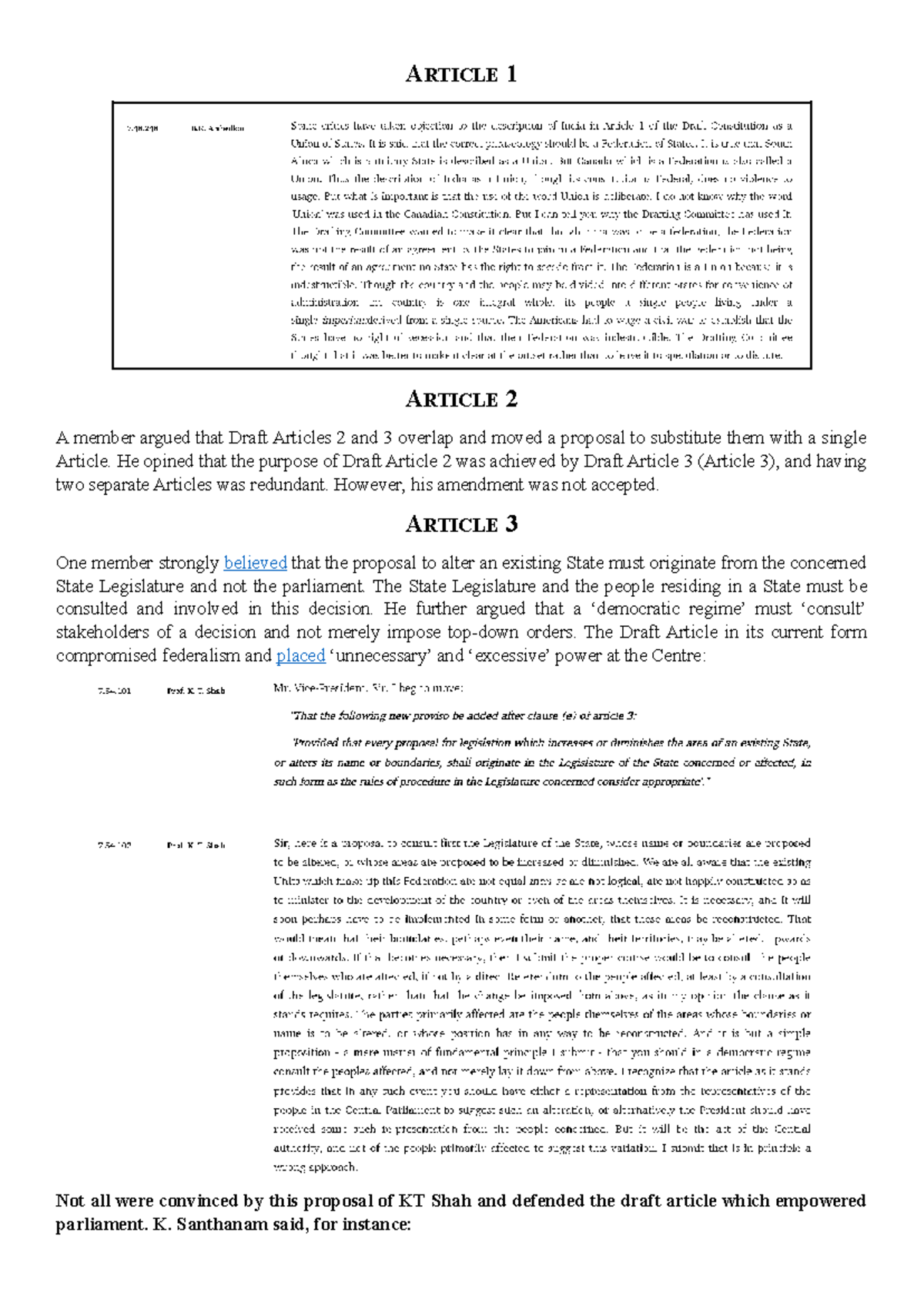 Article 1 - Very important. - ARTICLE 1 ARTICLE 2 A member argued that ...