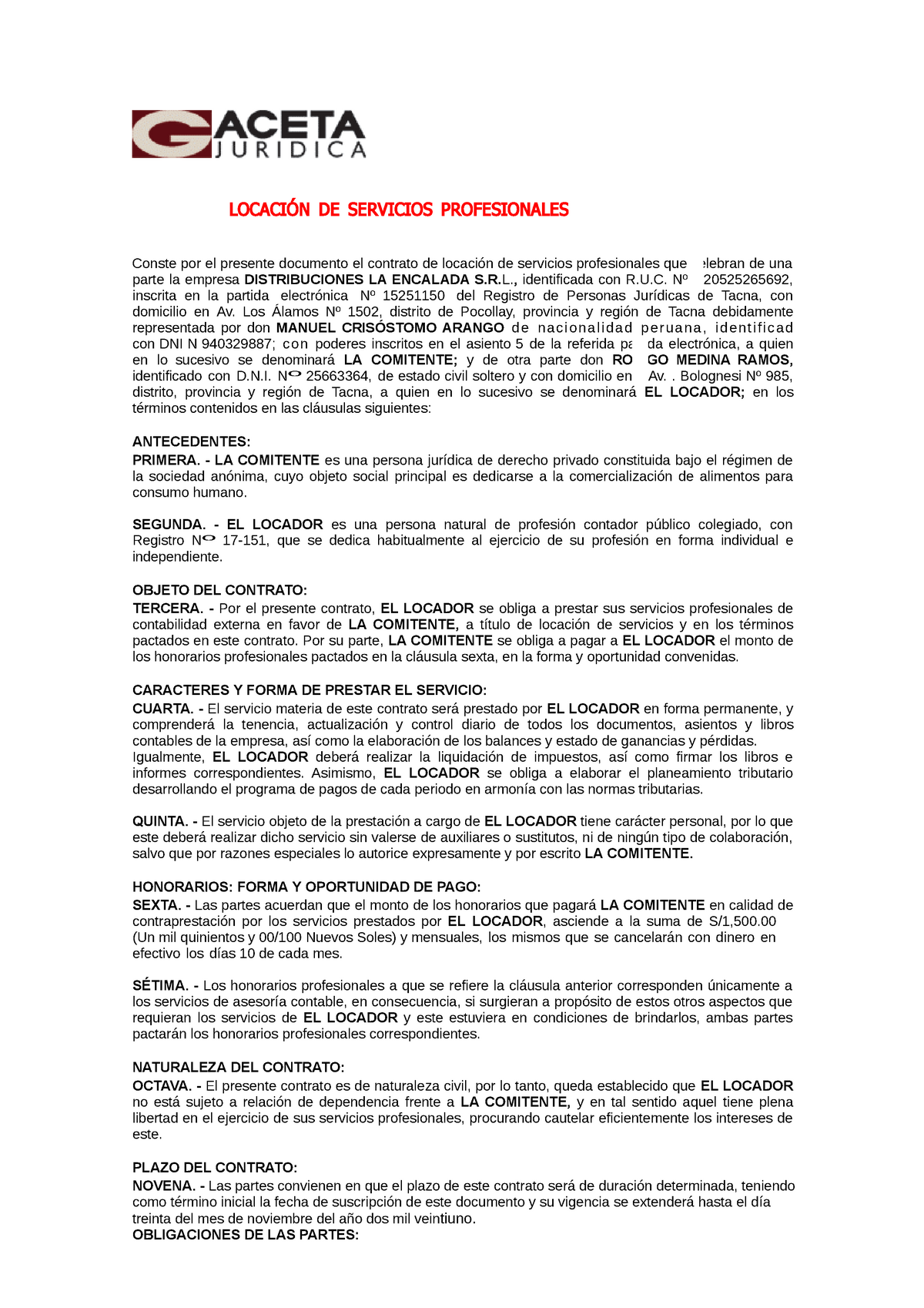 Modelo De Contrato De Locación Y Modelo De Contrato De Locación