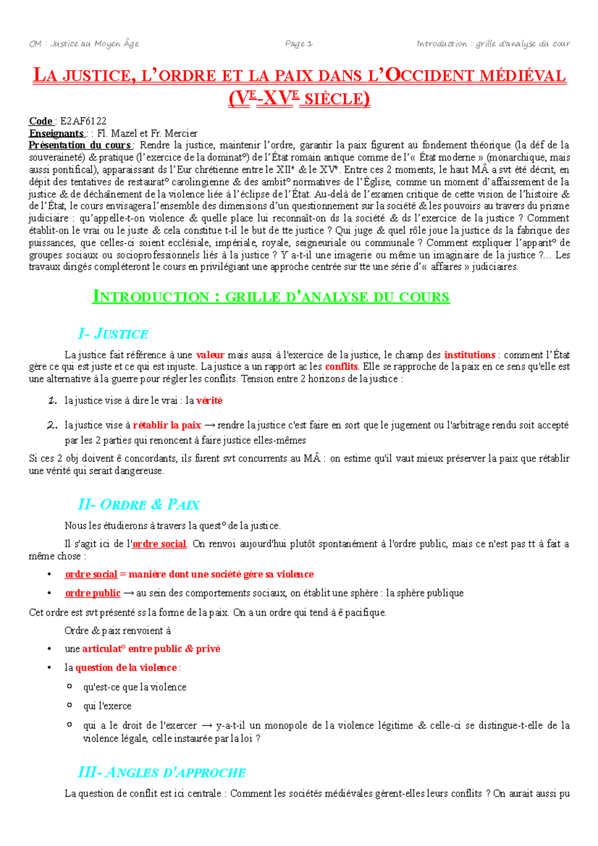 Justice au Moyen ge cours complet - L A JUSTICE, L’ORDRE ET LA PAIX ...