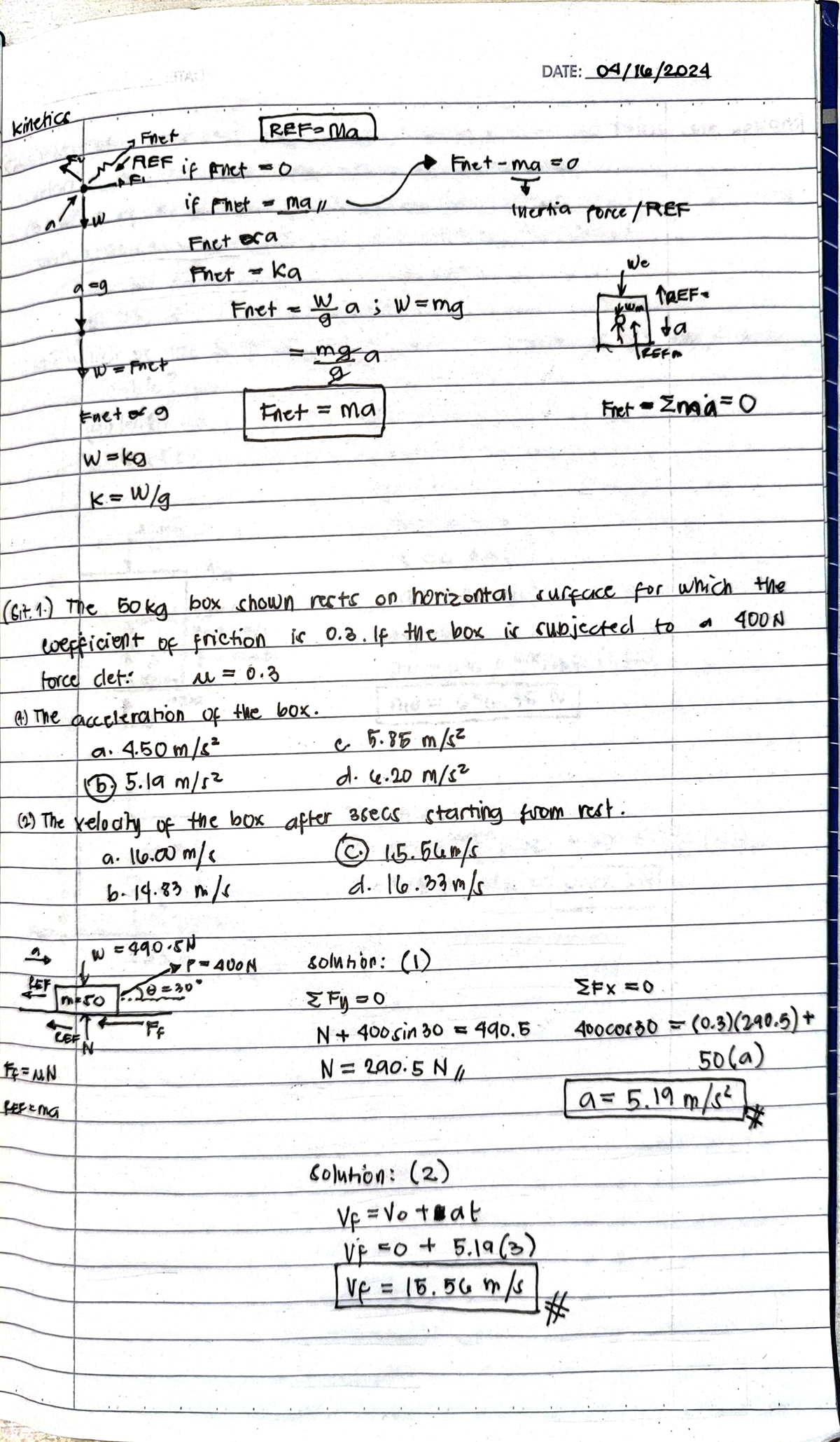 DYNA Notes - DATE: kimetics Fnet F REF if pnet 0 Fnet FL 1 if Fhet mall ...
