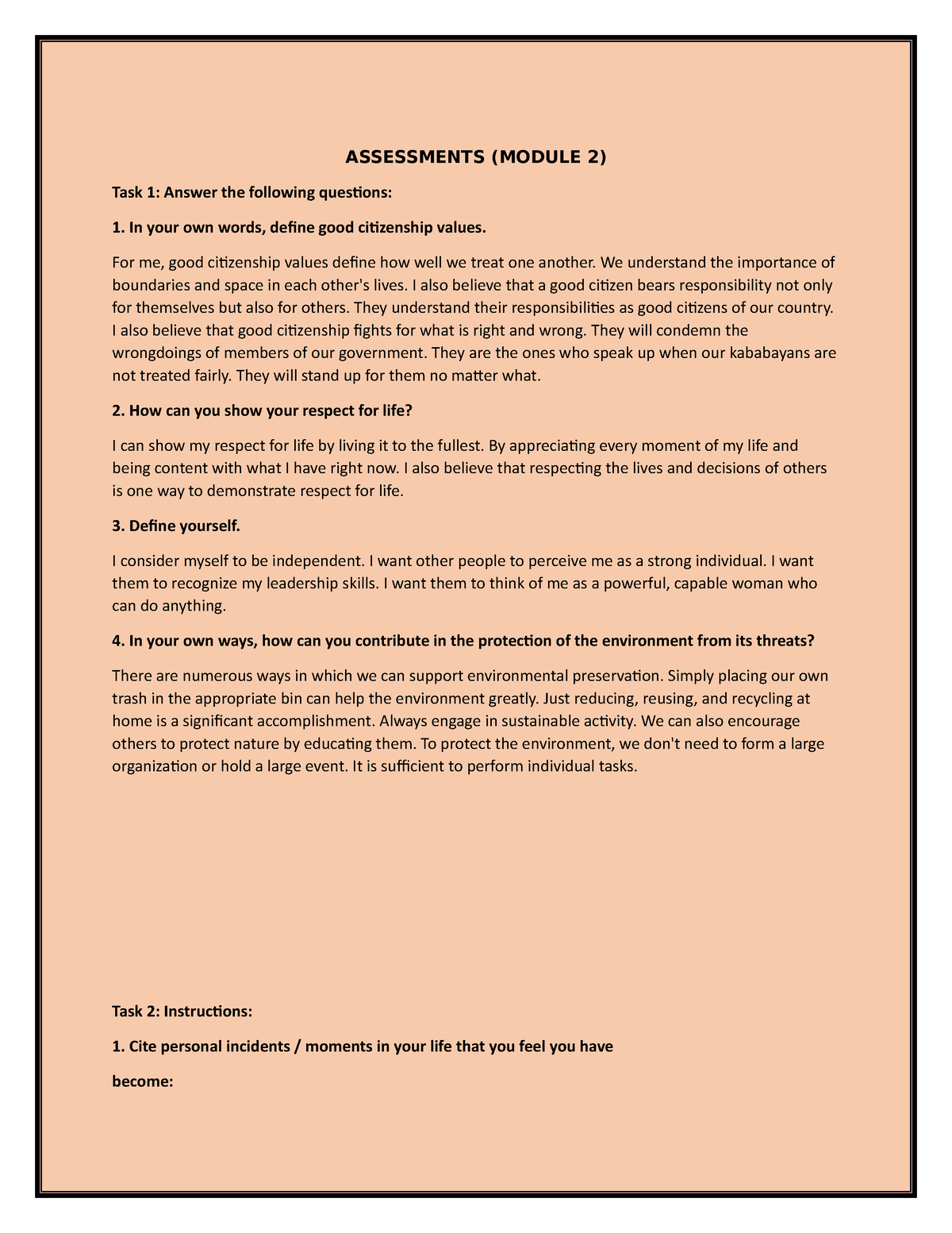 Assessments ( Module 2) - ASSESSMENTS (MODULE 2) Task 1: Answer The ...