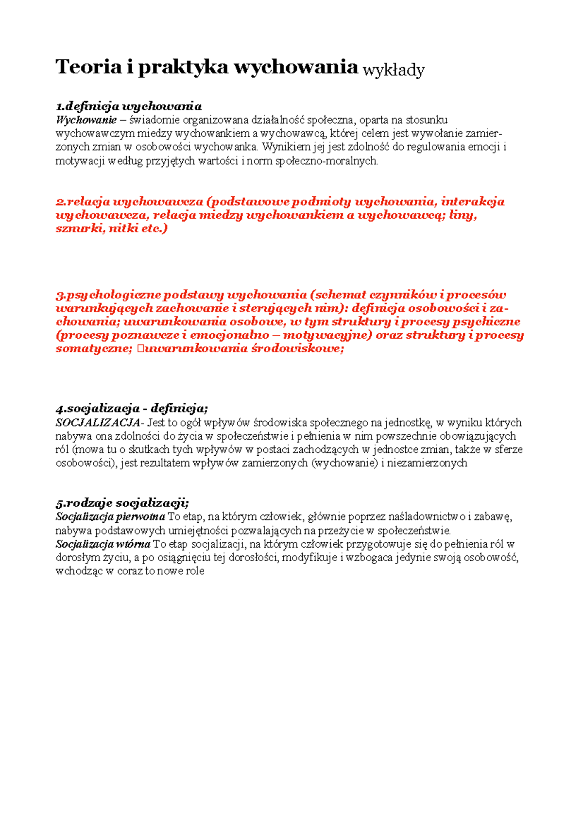 Teoria-i-prakryka - notatki z teorii i praktyki wychowania - Teoria i