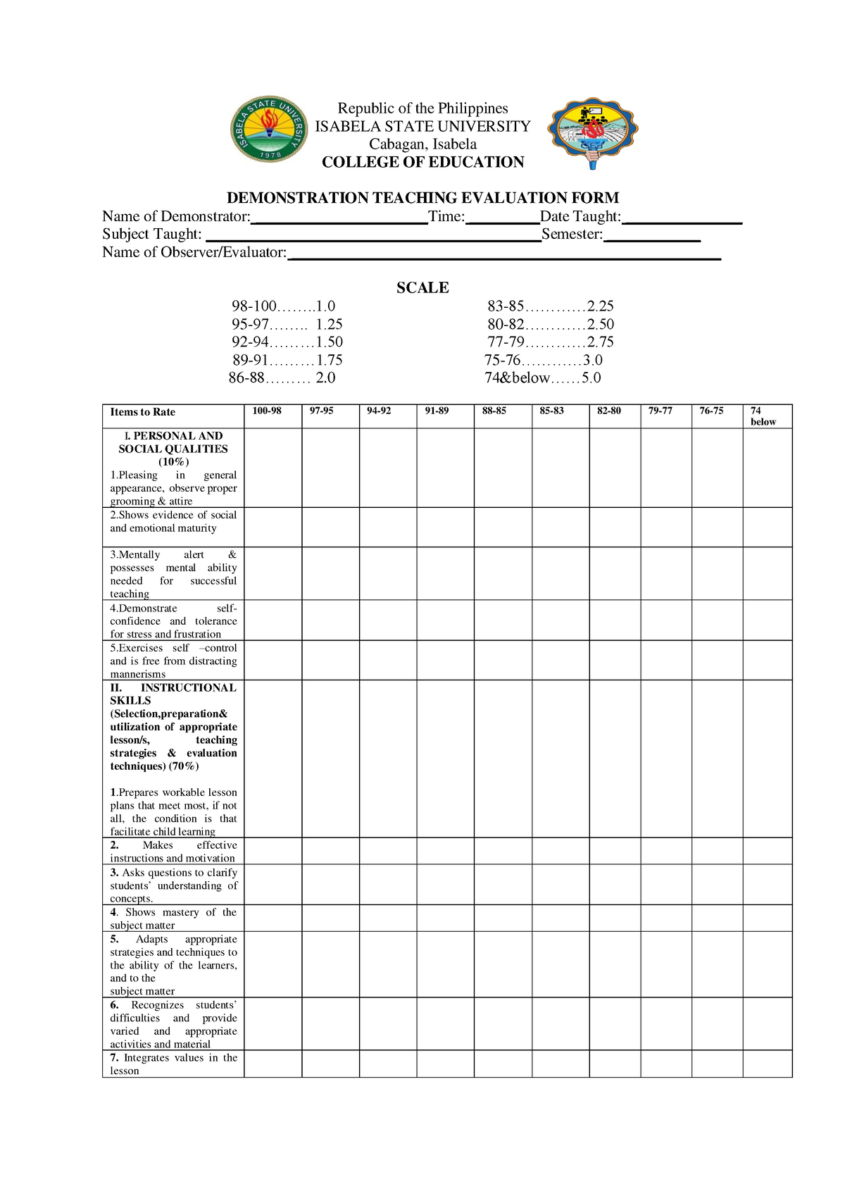 Rubric FOR Demonstration 2023 - Republic of the Philippines ISABELA ...