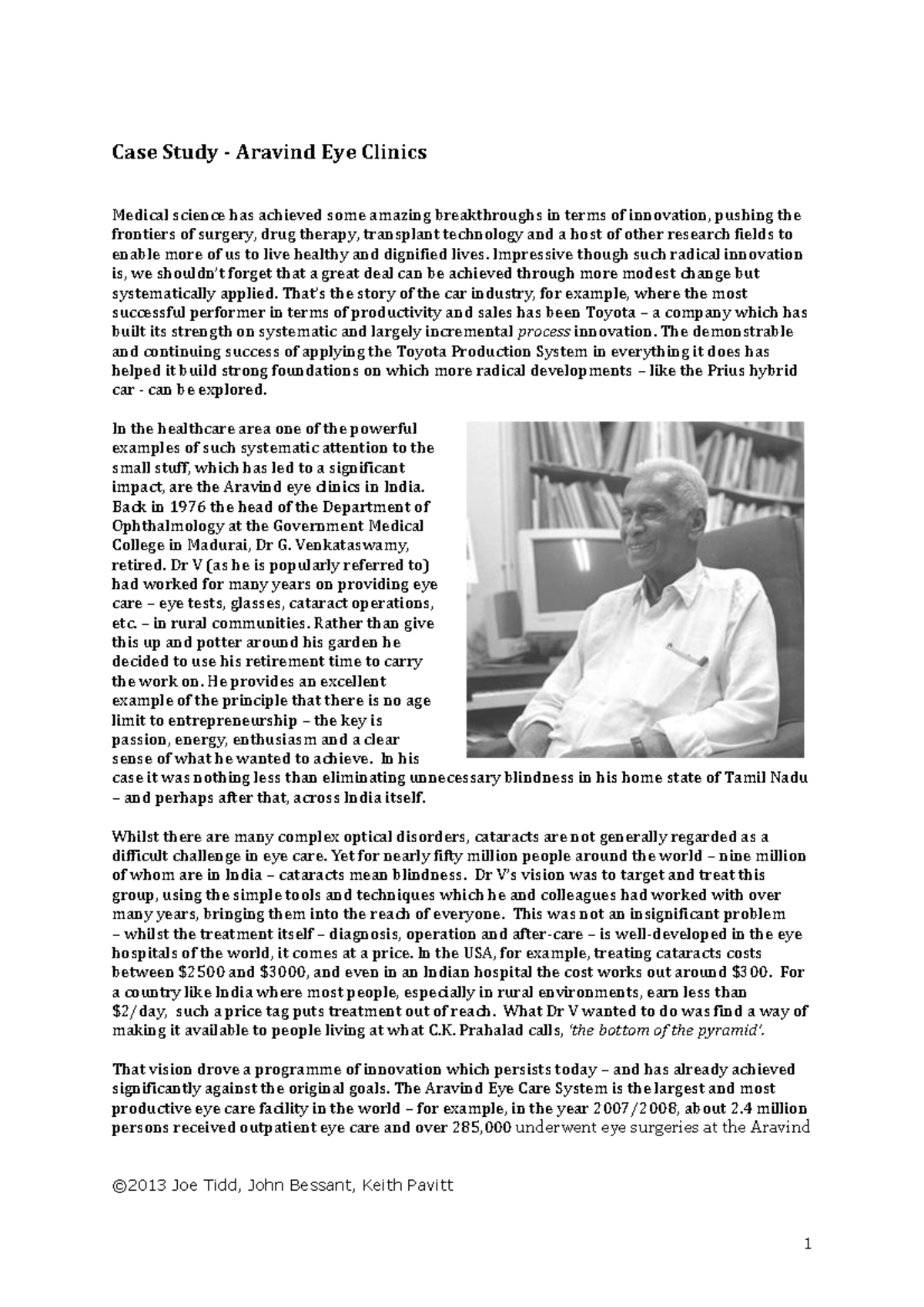 Case-Study-Aravind - The case study about Aravind, write about ...
