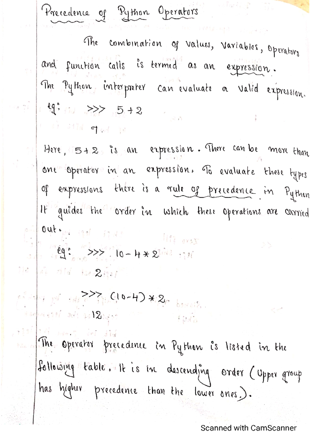 Operator precedence - these note for python students - Bsc. Computer ...