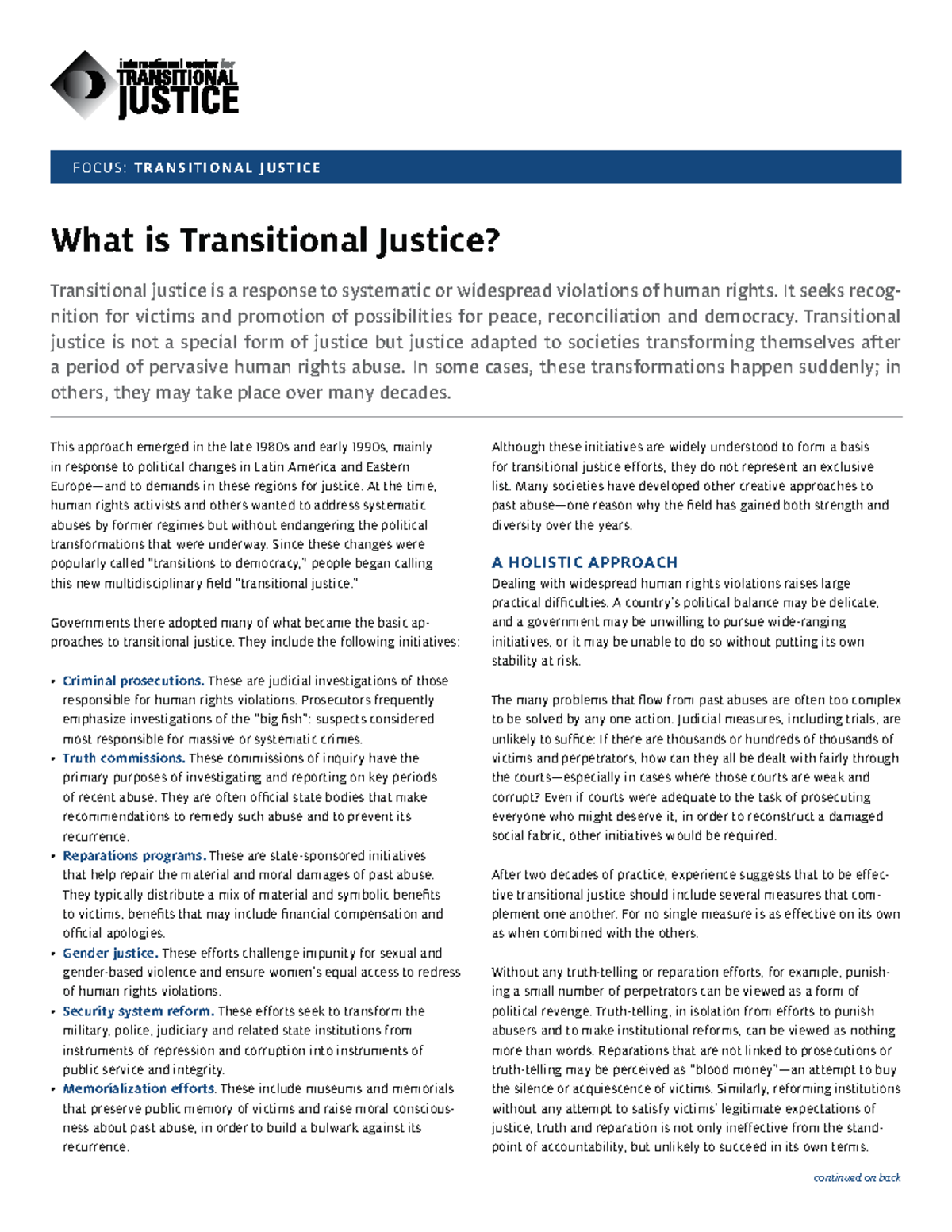 Transitional-Justice - FOCUS: TRANSITIONAL JUSTICE This approach ...