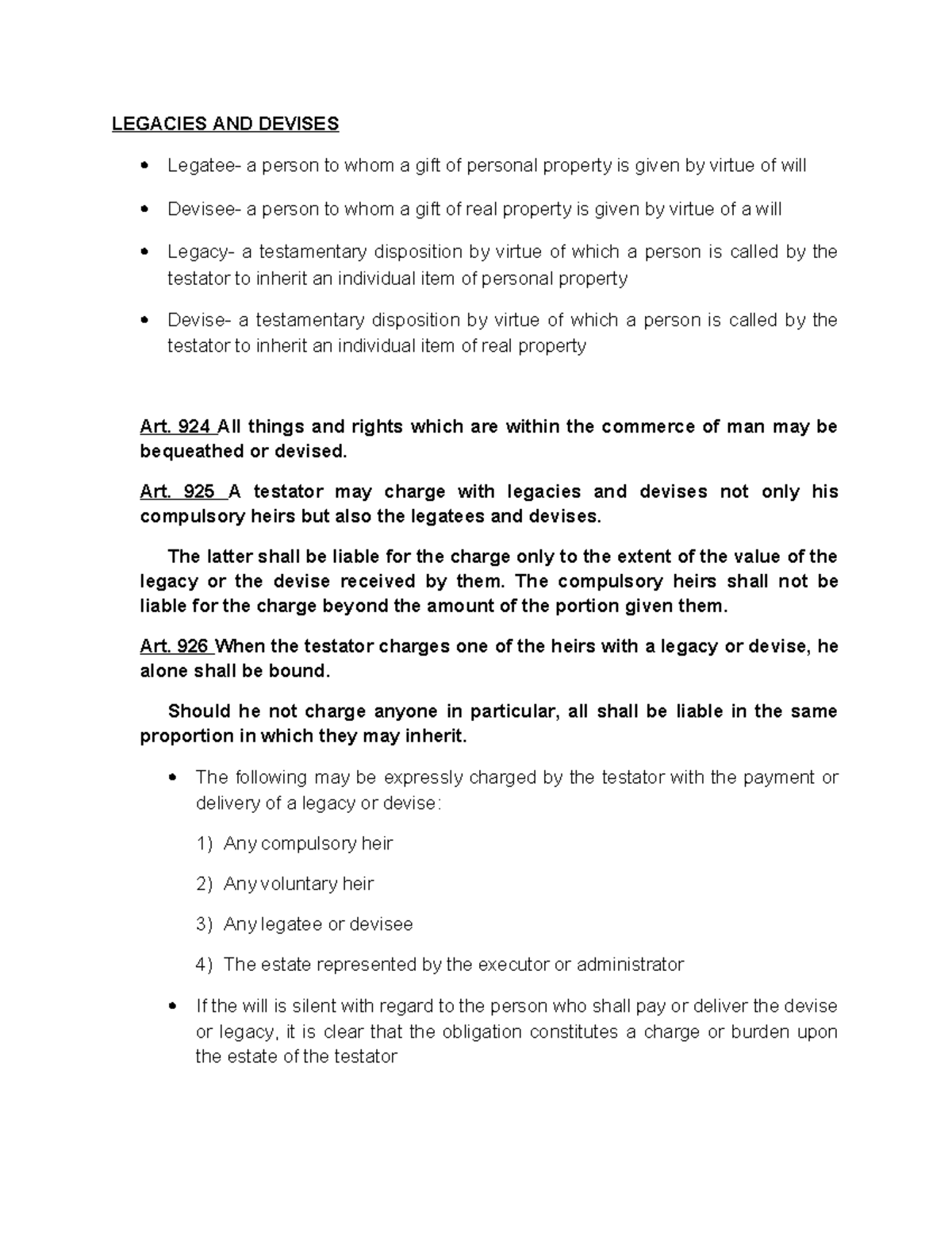 Legaciesanddevises LEGACIES AND DEVISES Legatee a person to whom a