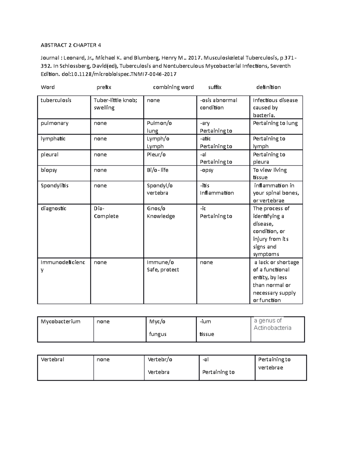 assignment 4 chapter homework medical terminology