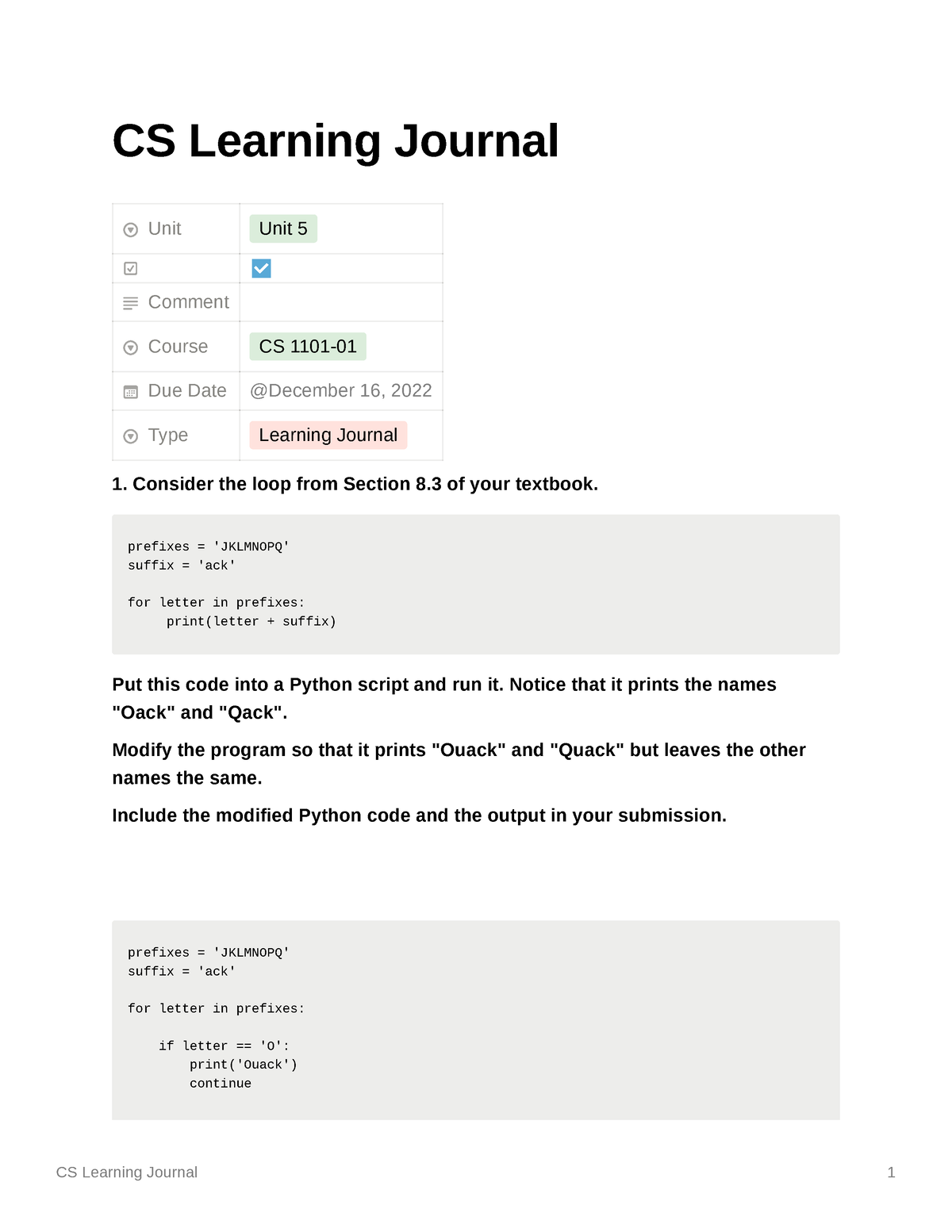 Unit 5 Learning Journal | CS1101 University Of The People - CS Learning ...