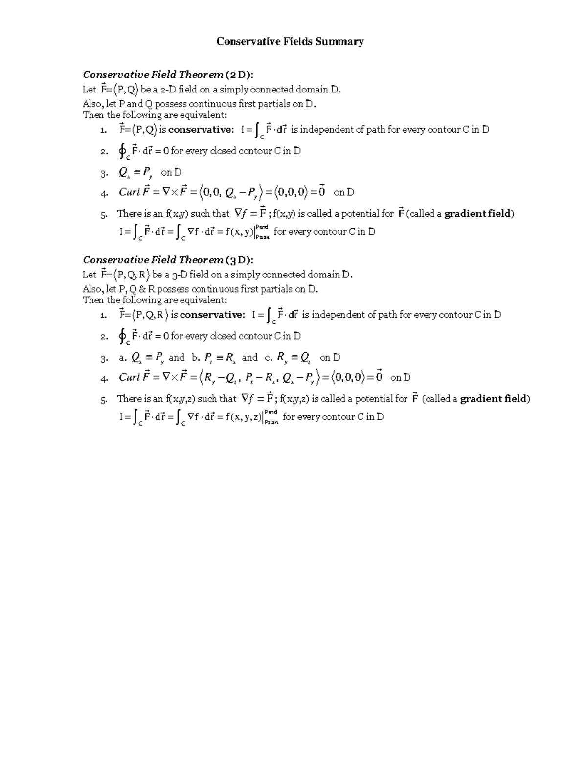 Conservative fields - This class requires HEAVY Notes, this will help ...