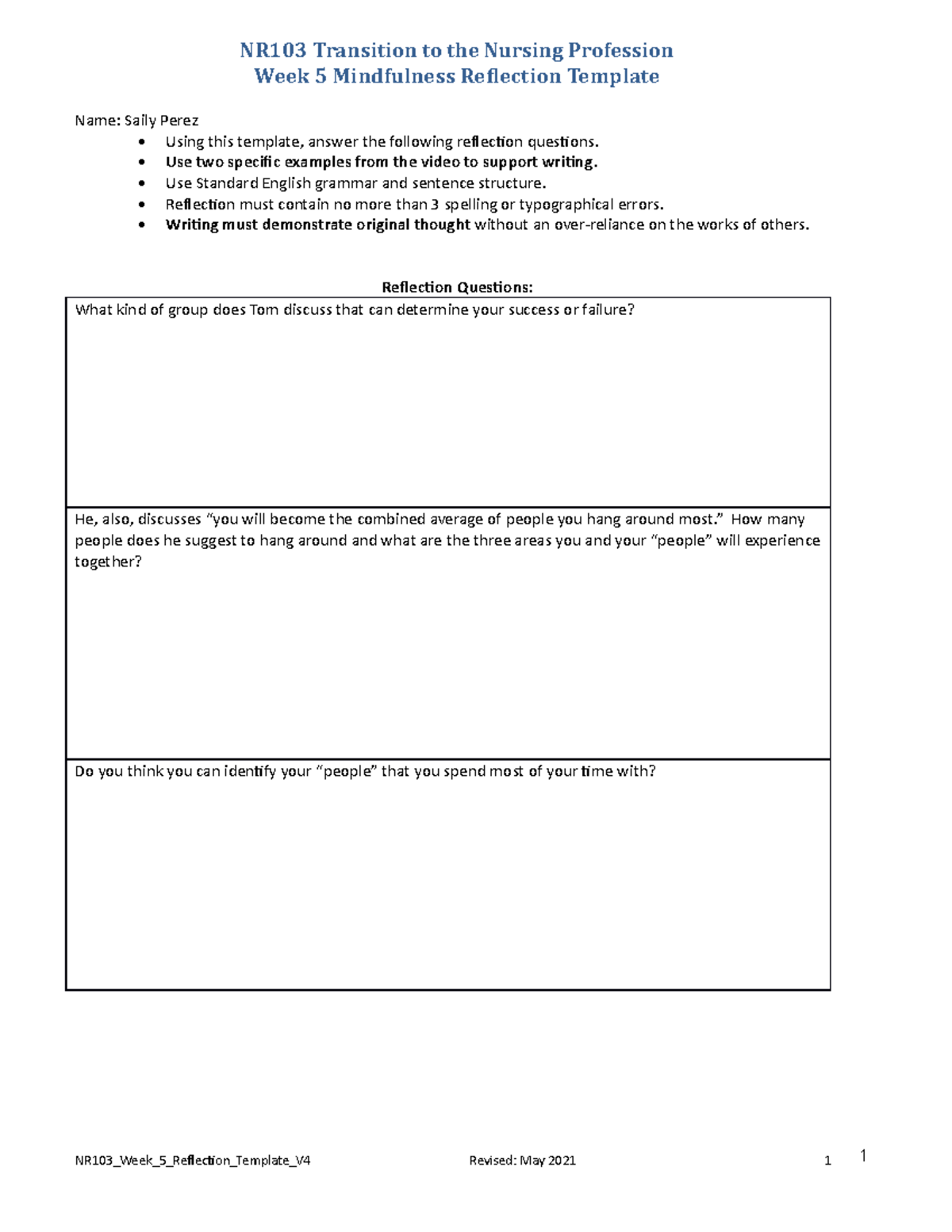 Sperez Week 5 Reflection Template 2021 - Nr-103 - Chamberlain 