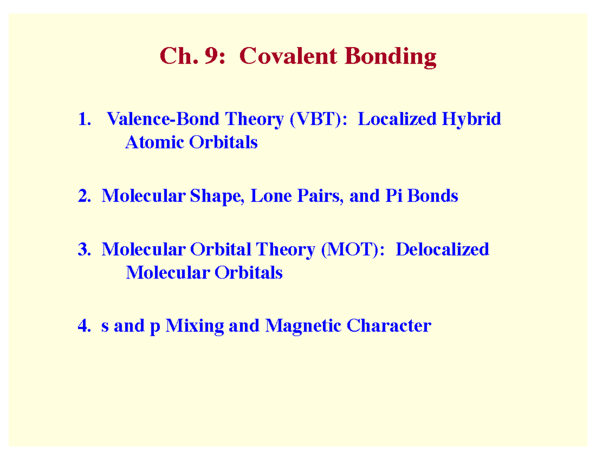 6A Chapter 9 Full Page - Lecture notes 9 - Ch. 9: Covalent Bonding 2 ...