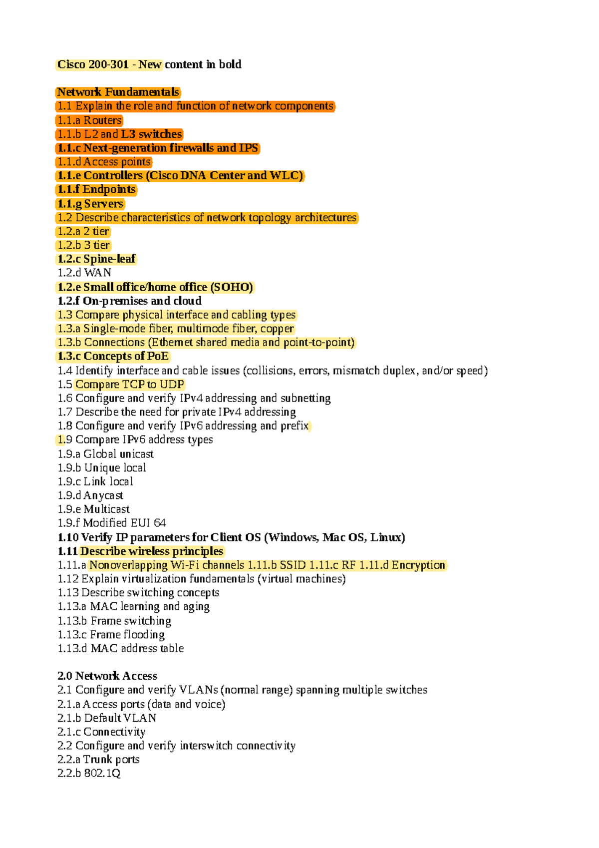 200-301 exam topics - examen ccna - Cisco 200-301 - New content in bold ...