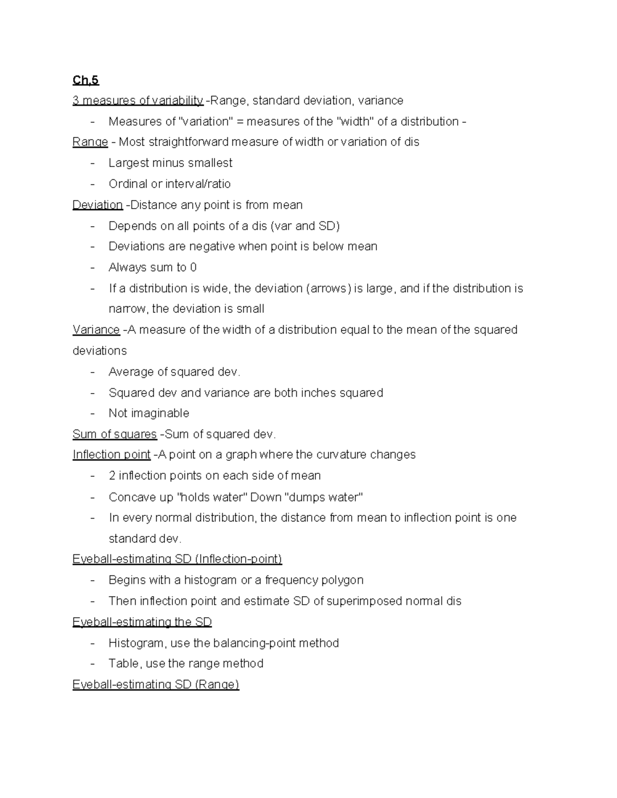 PSY210 Statistics Ch. 5 Measures of Variation Key Points - Ch, 3 ...