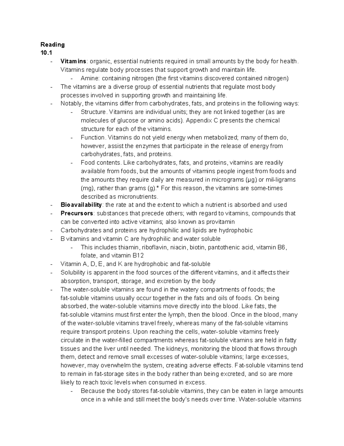 Chapter 10 Reading Vitamins that are Important for your Body Reading 10. Vitamins