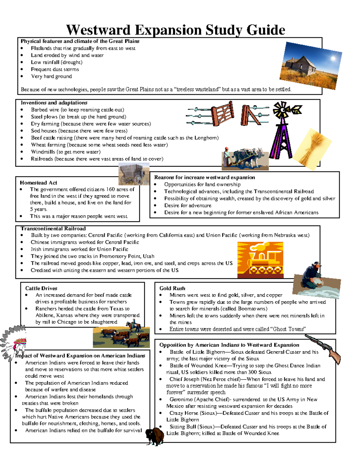 West Study Sheet - Not My Doc - Westward Expansion Study Guide Physical ...