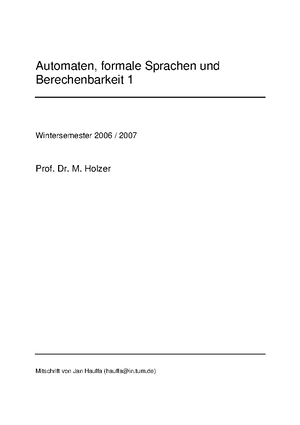 Formale Sprache - Vorbereitung Für Klausur - Automatentheorie Und ...