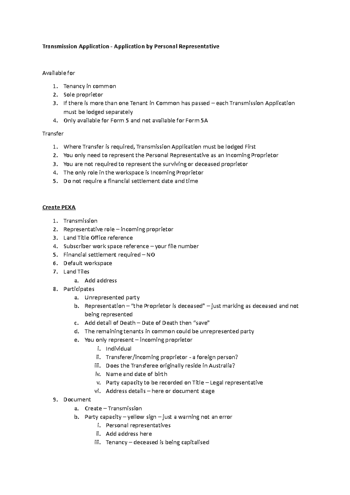 Transmission Application PEXA Transmission Application