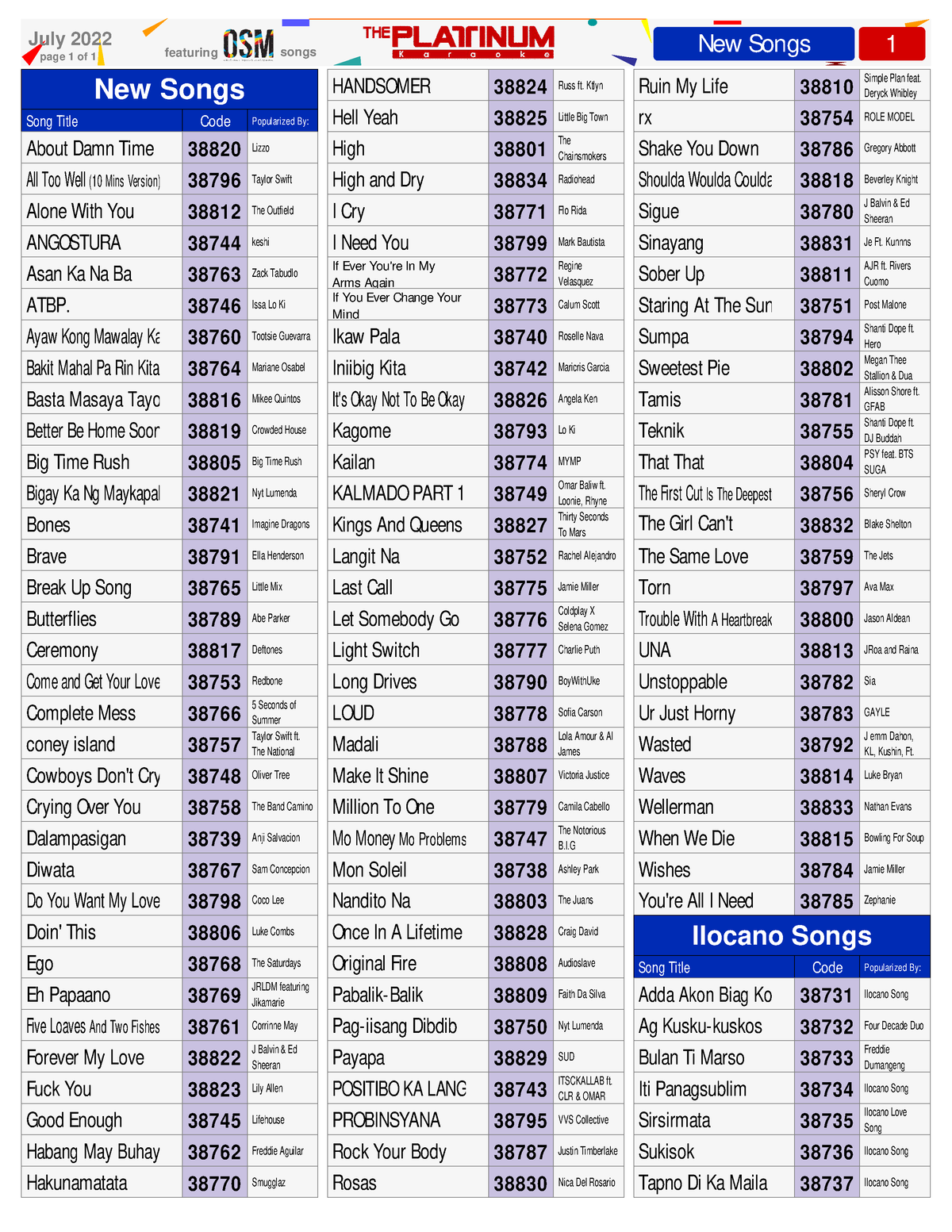 HDD 2022 JUly Additional Song List - ! featuring songs New Songs July ...